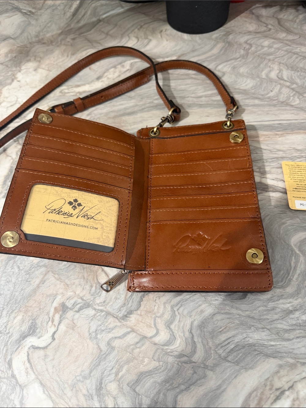 Patricia Nash Cognac Leather Crossbody Wallet with Card Slots